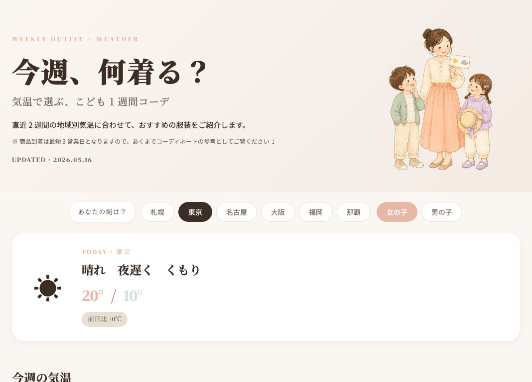 気温連動コーデ特集の出力例